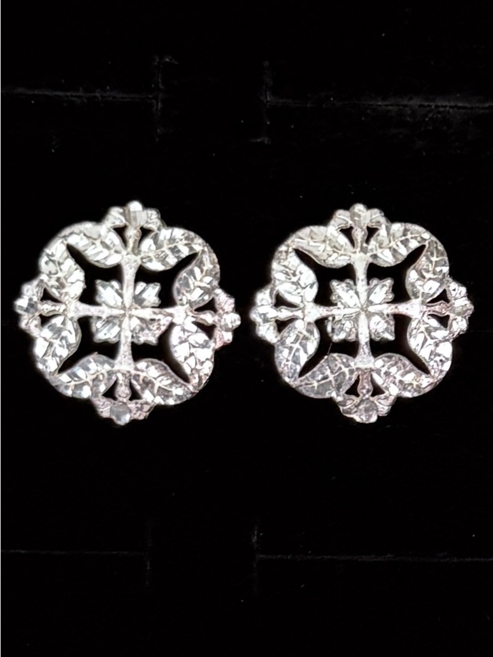 Signed, LAM Ster. Silvertone Floral clip on Earrings